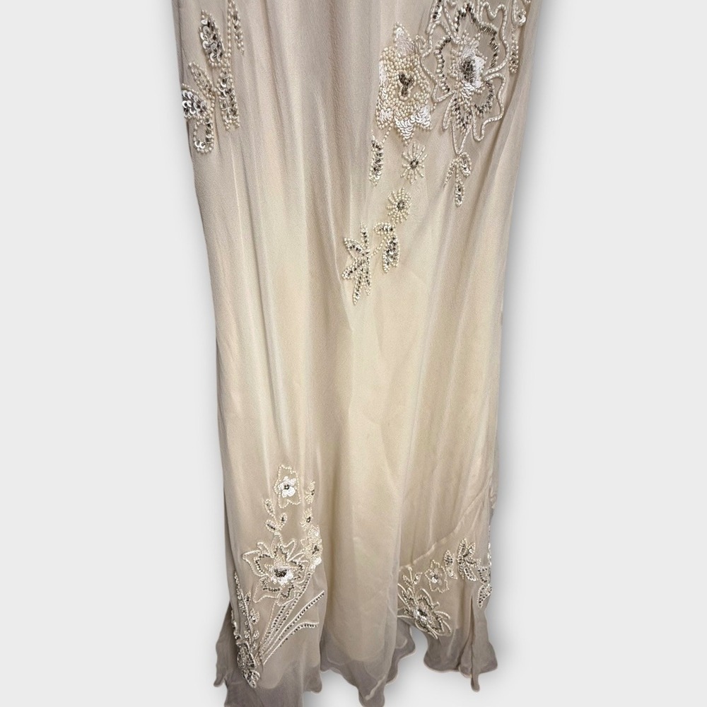 VTG Scala Silk Slip Dress Wedding Formal Beads Sequins Embroidery Ivory Sz Large - Picture 8 of 16